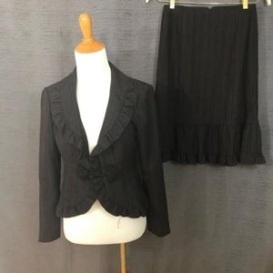 Pinstripe Ruffle Skirt Suit
